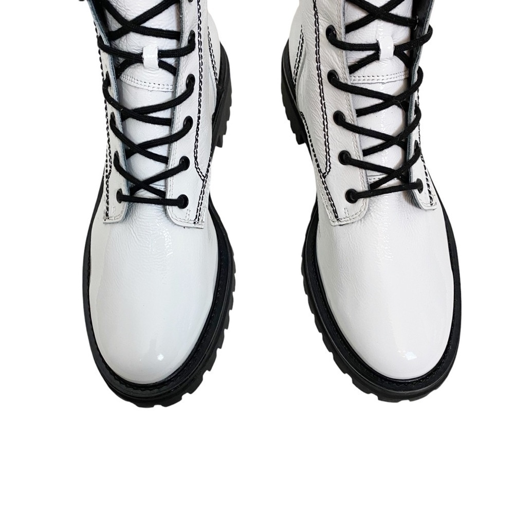 New! Paul Green White Combat Patent Boots Moto - Picture 5 of 7